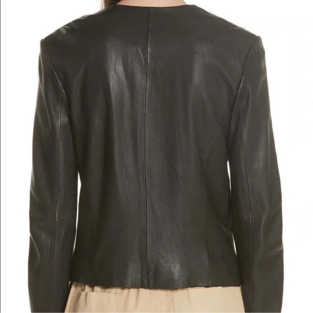 $995 Vince Black Zip Cross Front Leather Jacket Sz XS